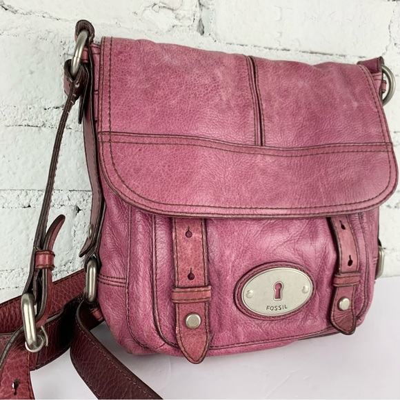 Fossil Maddox Purple Leather Flap Buckle Crossbody Purse - Picture 4 of 16